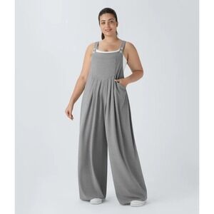Halara Gray Waffle Pockets Casual Wide Leg Baggy Athleisure Jumpsuit Size XL